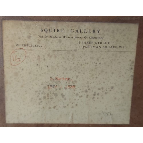 45 - Attributed to Benjamin Barker, river landscape with figures and a church, watercolour, 24cms x 35cms