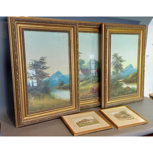 60 - Kevan Hegarty, street scene with figures, oil on canvas, signed, 60cms x 90cms together with six oth... 