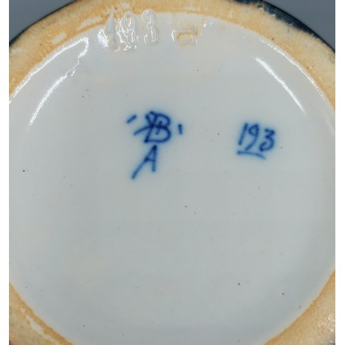 33 - A Delft blue and white armorial tobacco jar in the form of an owl with Boch mark to base and numbere... 