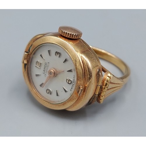 75 - A gold plated ring watch by Lanco
