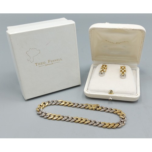 86 - Theo Fennell, an 18ct gold and Diamond set suite of jewellery comprising a flat link bracelet togeth... 