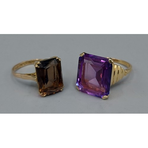 125 - A 9ct gold Amethyst set dress ring, ring size O together with another similar 9ct gold ring, ring si... 