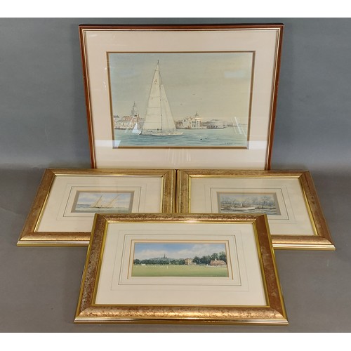 47 - Colin M. Baxter, Trimaran Colt Cars, GB leaving Portsmouth Harbour, watercolour, signed, 21.5cms x 3... 
