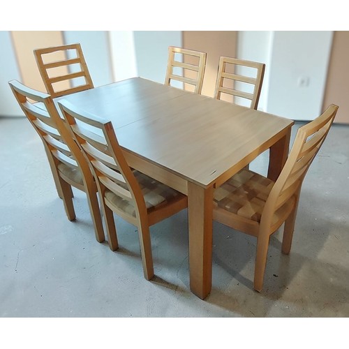 351 - An Ercol Lattitude extending dining table together with six Ercol Lattitiude dining chairs