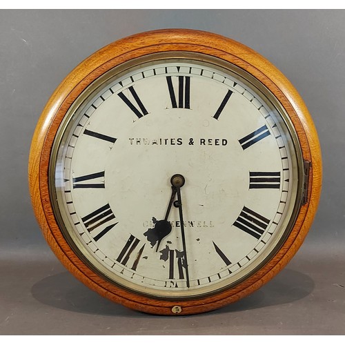 331 - A 19th Century oak cased circular wall clock by Thwaites and Reed with single fusee movement, 37cms ... 