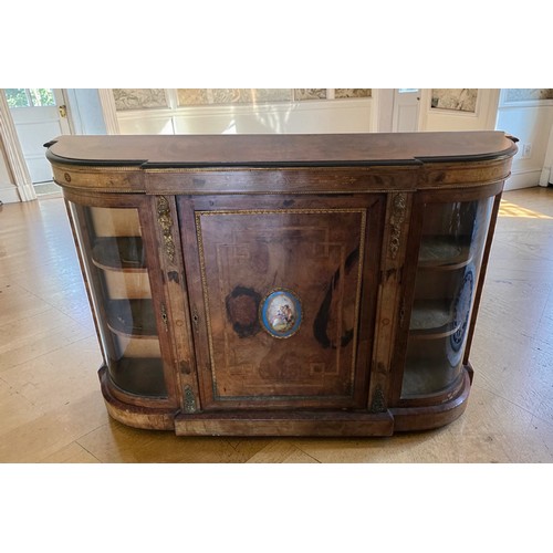 356 - A Victorian walnut gilt metal and porcelain mounted Credenza cabinet, the moulded top above a centra... 