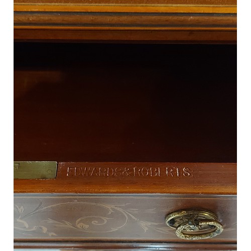 361 - An Edwardian Sheraton Revival mahogany and marquetry inlaid writing desk cabinet by Edwards and Robe... 