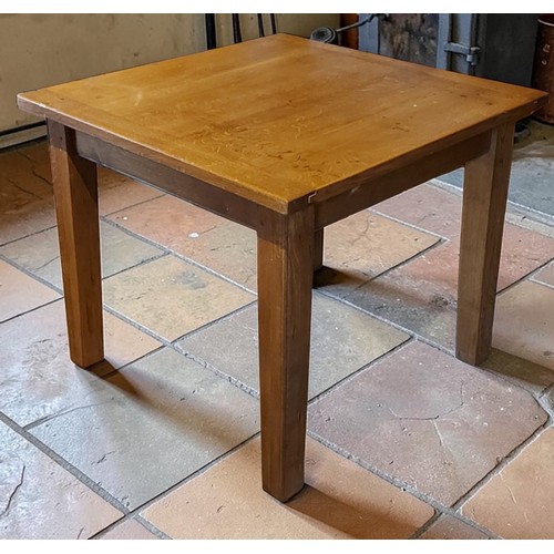 367 - A 20th Century oak table of square form, 92cms square together with an oak coffee table with bulbous... 