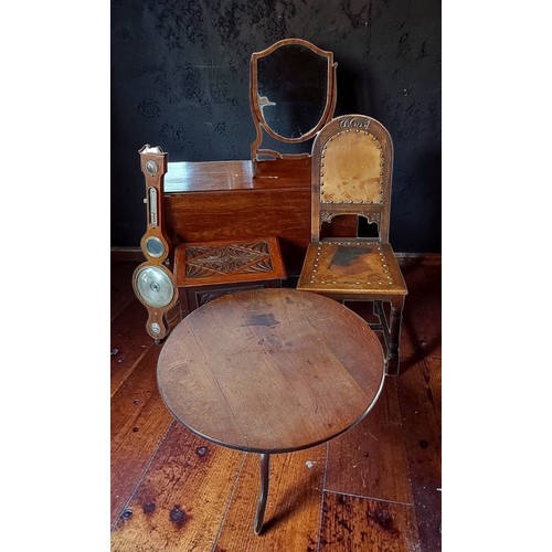 372 - A 19th Century mahogany drop flap dining table together with four mirrors, an oak side chair, a low ... 