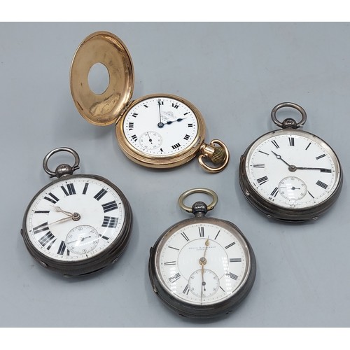 142 - A London silver cased pocket watch together with a Chester silver cased pocket watch, another silver... 