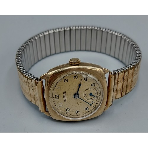 146 - A 9ct gold cased wristwatch by Roamer, 6.3gms excluding movement