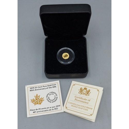 155 - A Canadian 24ct gold 25 cent proof coin, 0.5gms