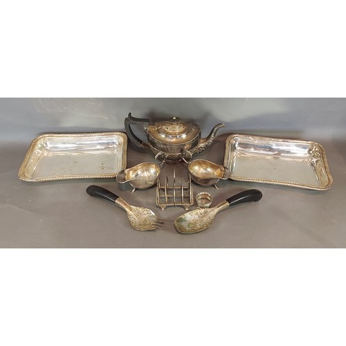 171 - A pair of Asian servers together with a collection of silver plated items to include a teapot, a pai... 