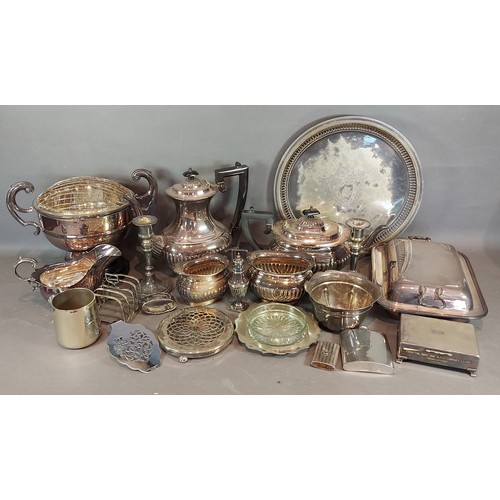 181 - A silver plated presentation rose bowl together with a collection of silver plated items to include ... 
