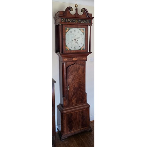 335 - A mahogany longcase clock, the painted dial inscribed Wignall, Ormskirk with two train movement and ... 