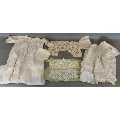 183 - A lacework Christening Gown together with other lacework