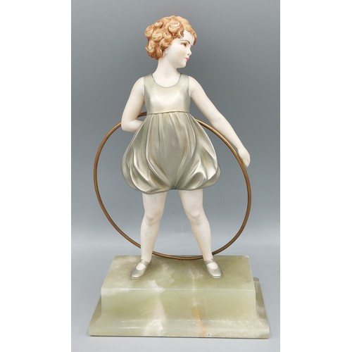 190 - Johann Philipp Ferdinand Preiss, Hoop Girl, cold painted bronze and ivory with Onyx base, signed, Ci... 