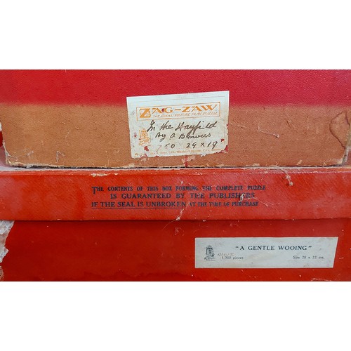 405 - A Raphael Tuck and Sons Zag Zaw Jigsaw puzzle A Gentle Wooing together with four other Zag Zaw puzzl... 