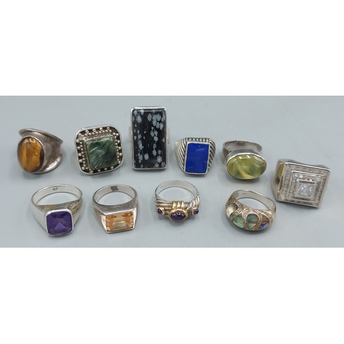 126 - Ten 925 silver dress rings, stone set, 4ozs
