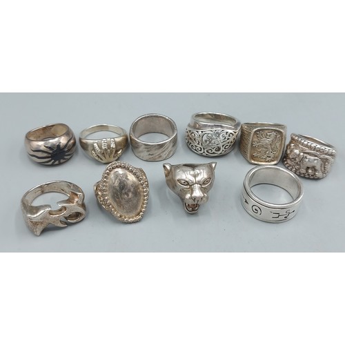 127 - Ten 925 silver dress rings to include band rings, 5ozs