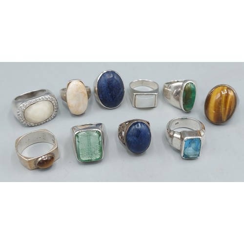 129 - Ten 925 silver dress rings, stone set, 4ozs