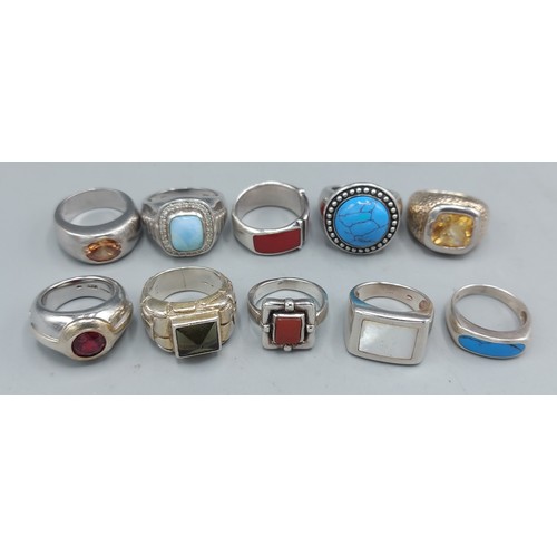 130 - Ten 925 silver dress rings, stone set, 4ozs