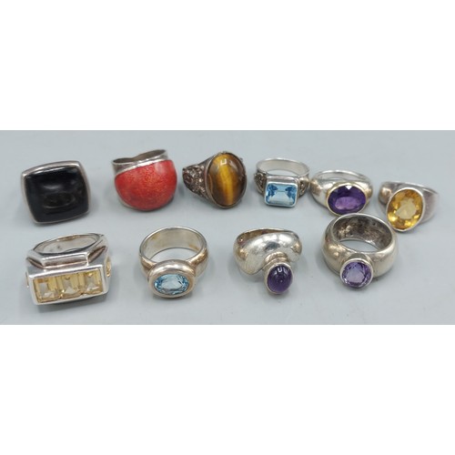 131 - Ten 925 silver dress rings, stone set, 4ozs
