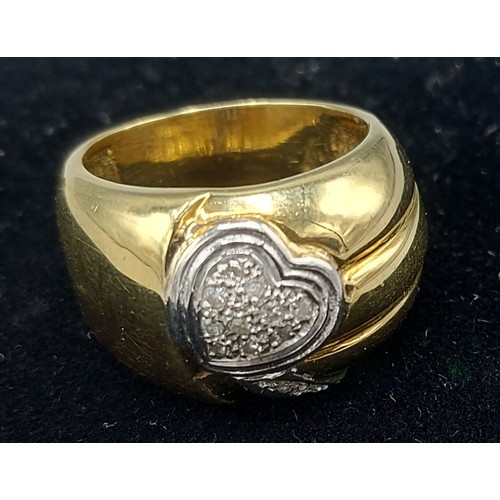 135 - A tested gold ring set with diamonds in the shape of a heart, ring size Q, 14g