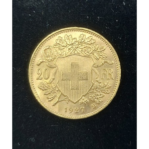 139 - A Swiss 20 Franc Gold Coin dated 1927