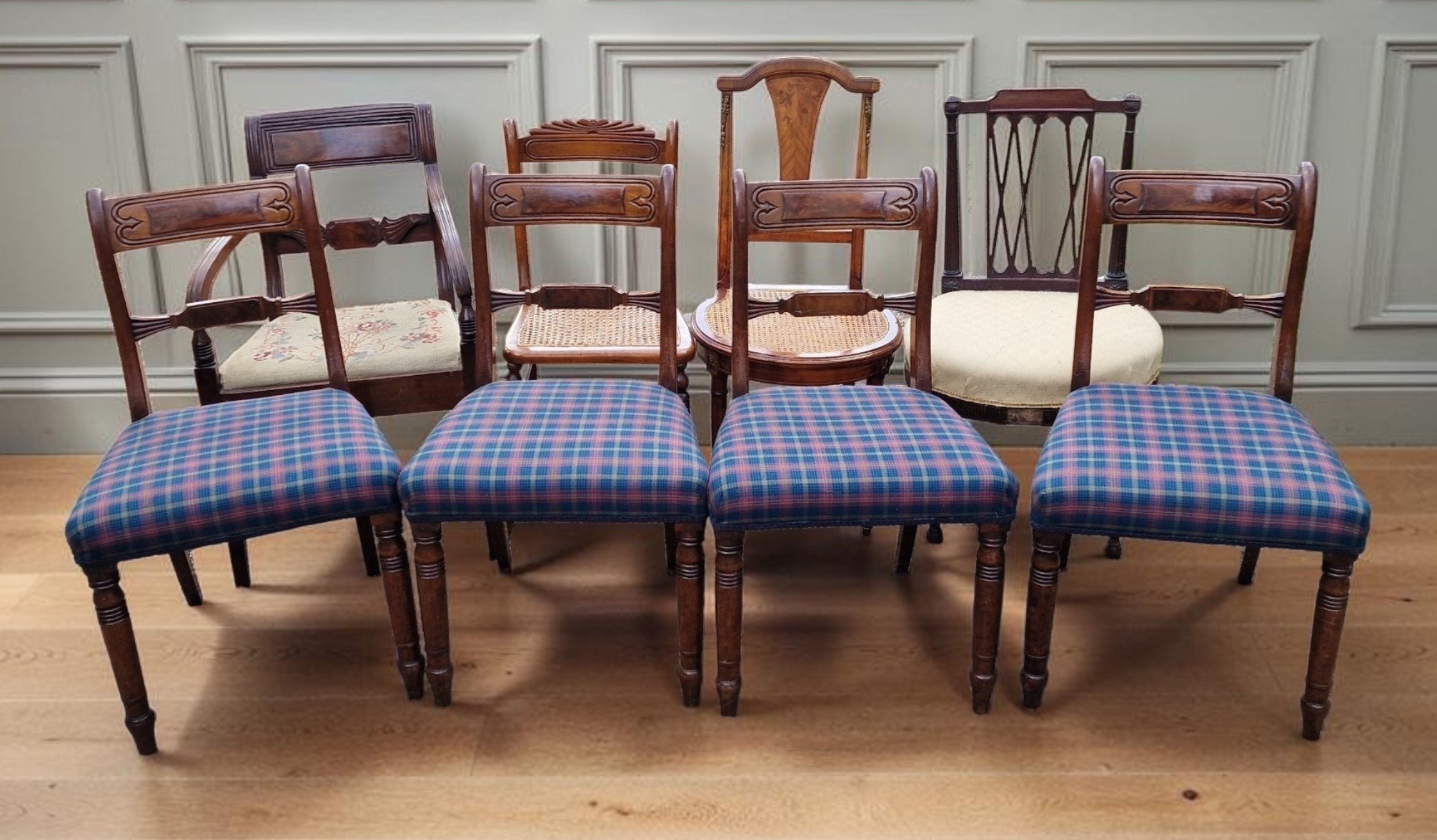 A set of four 19th Century mahogany dining chairs together with four ...