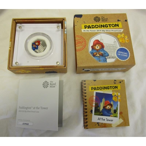 117 - Royal Mint Silver Proof 50 pence coin - Paddington at the Tower - Paddington Bear 2019 - Boxed with ... 