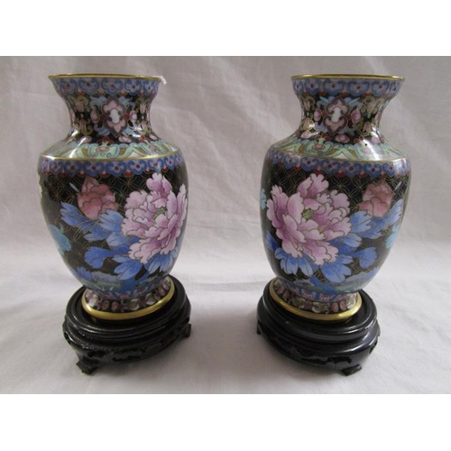 166 - Pair of cloisonné vases on stands - H: 18.5cm