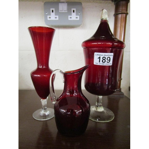 189 - 3 pieces of red glass