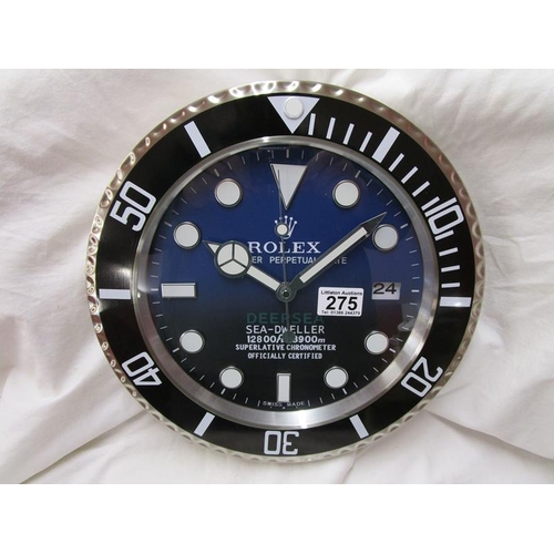 275 - Reproduction Rolex clock - GMT 2 Black Sea Dweller with sweeping second hand