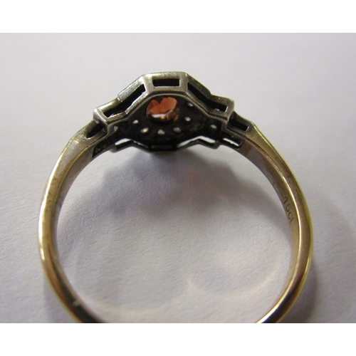 70 - 15ct gold garnet & diamond ring