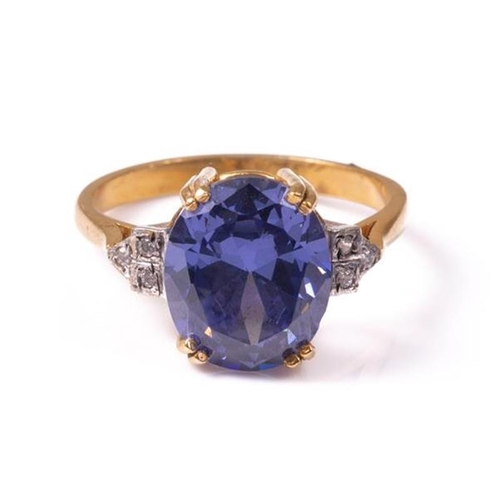 17 - 18ct silver-gilt synthetic sapphire & paste Art Deco style ring