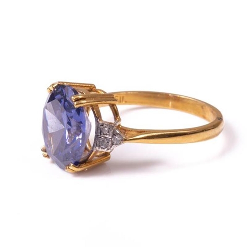 17 - 18ct silver-gilt synthetic sapphire & paste Art Deco style ring