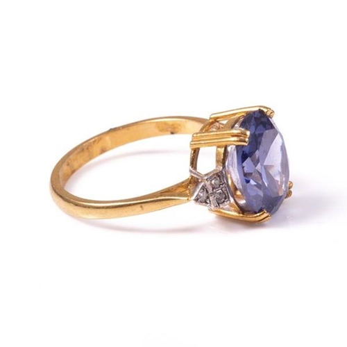 17 - 18ct silver-gilt synthetic sapphire & paste Art Deco style ring