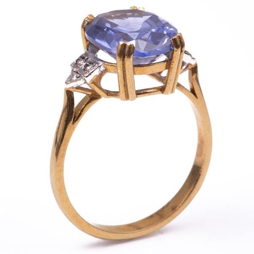 17 - 18ct silver-gilt synthetic sapphire & paste Art Deco style ring