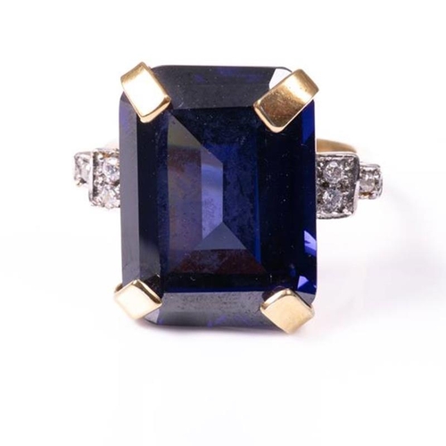 21 - 18ct silver-gilt synthetic sapphire & paste Art Deco style ring