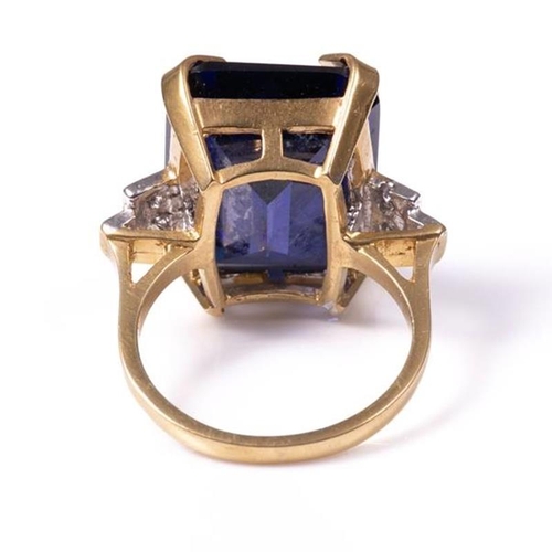 21 - 18ct silver-gilt synthetic sapphire & paste Art Deco style ring