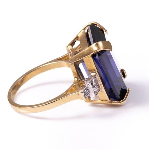 21 - 18ct silver-gilt synthetic sapphire & paste Art Deco style ring