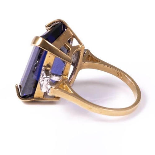 21 - 18ct silver-gilt synthetic sapphire & paste Art Deco style ring