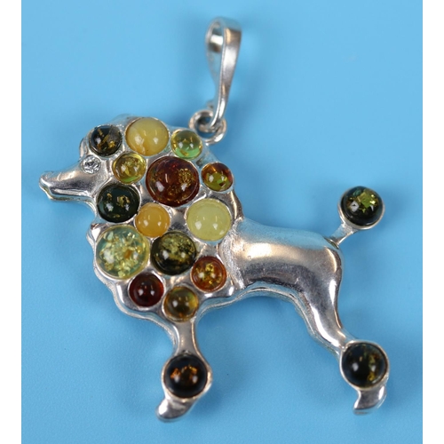 10 - Silver & amber poodle pendant