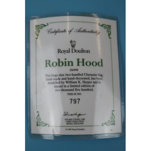 143 - Signed Royal Doulton 2 handled mug - Robin hood L/E, signed with certificate