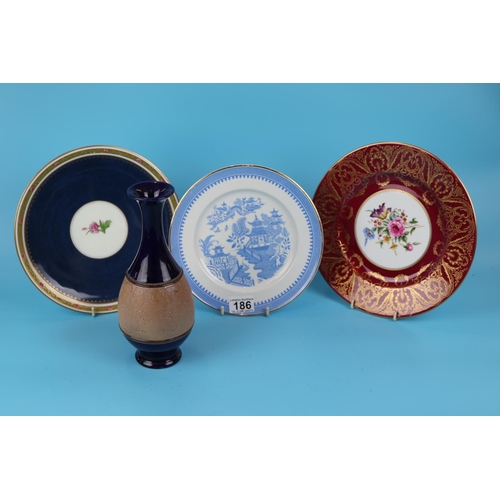 186 - 3 Royal Worcester cabinet plates and Royal Doulton vase