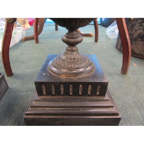 209 - Pair of urns on marble bases - Approx H: 30cm