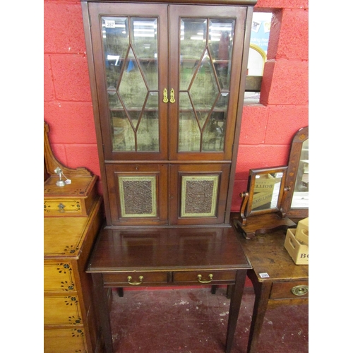 287 - Fine Victorian mahogany glazed stationary cabinet with interesting Anglo Indian carved panels - Appr... 