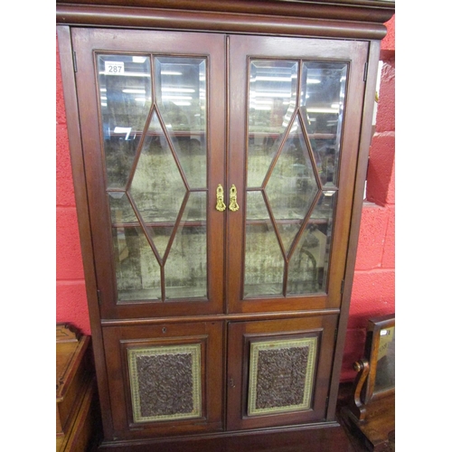 287 - Fine Victorian mahogany glazed stationary cabinet with interesting Anglo Indian carved panels - Appr... 