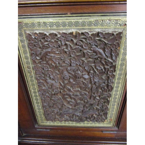 287 - Fine Victorian mahogany glazed stationary cabinet with interesting Anglo Indian carved panels - Appr... 